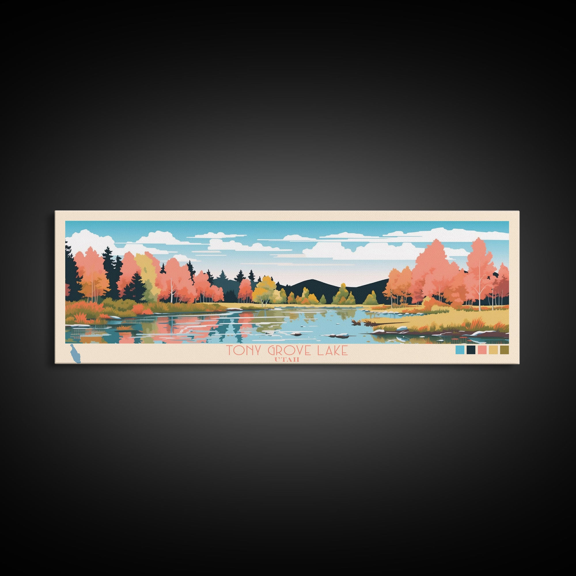 Tony Grove Lake, Utah Framed Canvas Print, Lake House Decor, Midcentury Modern Art, Pop Art, Travel Poster, Living Room Wall Art