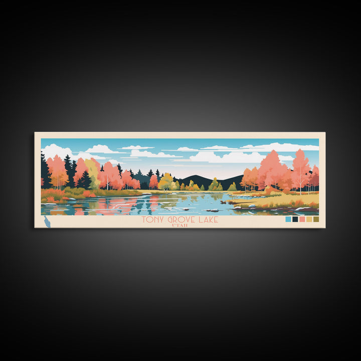 Tony Grove Lake, Utah Framed Canvas Print, Lake House Decor, Midcentury Modern Art, Pop Art, Travel Poster, Living Room Wall Art