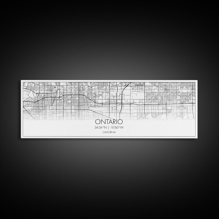 Panoramic Ontario City Map, California Art, Map Print, Minimalist Wall Art, Canvas Art, Housewarming Gift, Street Map Art, Closing Gift
