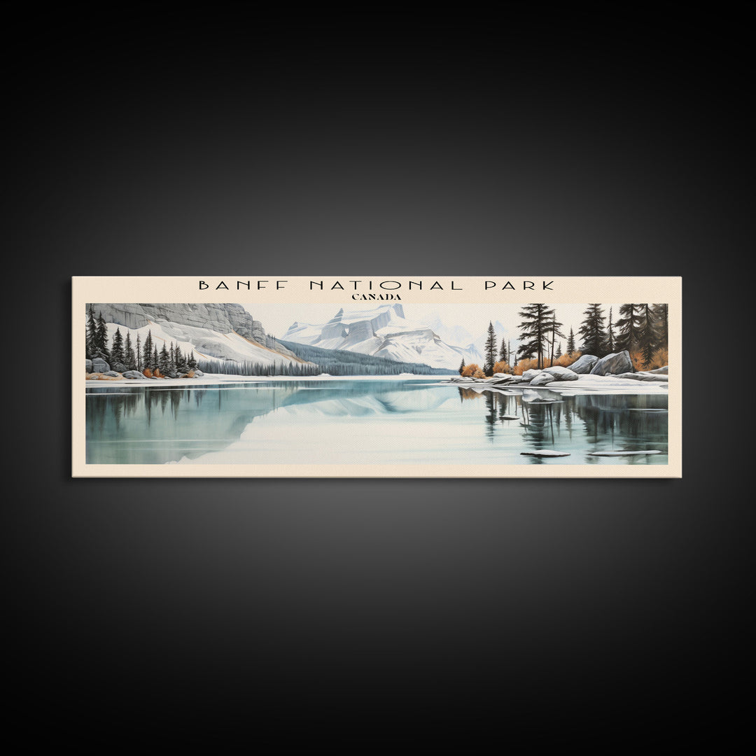 Banff National Park COUNTRY | Framed Travel Poster Canvas Print | Trendy Wall Art | Watercolor Painting | Living Room Art | Unique Art