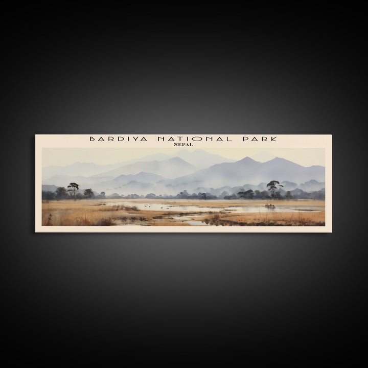 Bardiya National Park Retro Style Travel Poster - Framed Canvas Print - COUNTRY Travel Decor, Vintage Style Home Decor - Travel Print - Wall Art