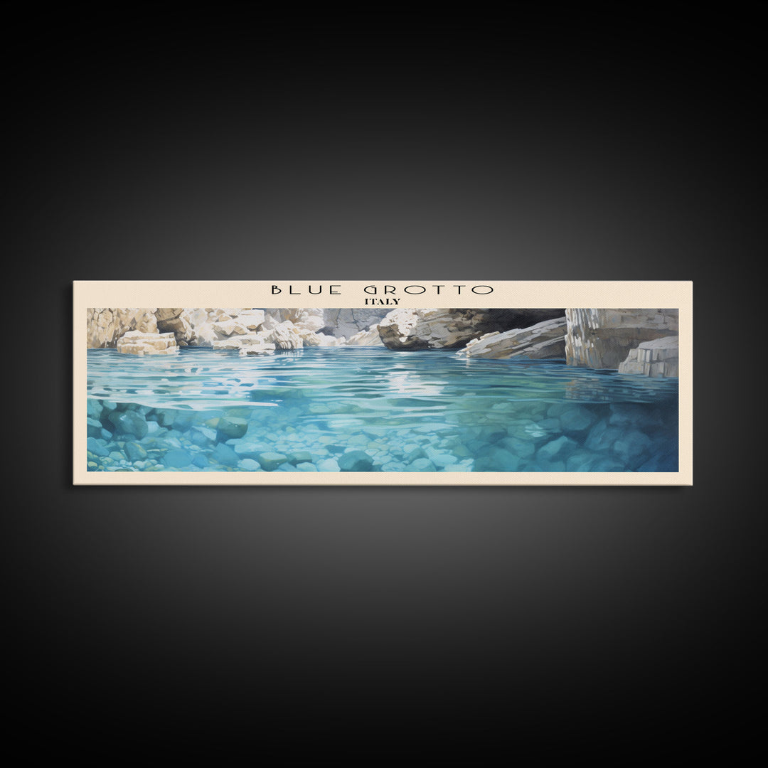 Blue Grotto Retro Style Travel Poster - Framed Canvas Print - COUNTRY Travel Decor | Vintage Style Home Decor - Travel Print - Wall Art