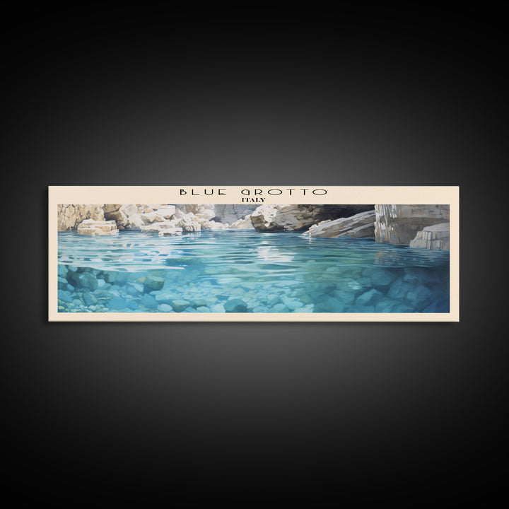 Blue Grotto Retro Style Travel Poster - Framed Canvas Print - COUNTRY Travel Decor | Vintage Style Home Decor - Travel Print - Wall Art