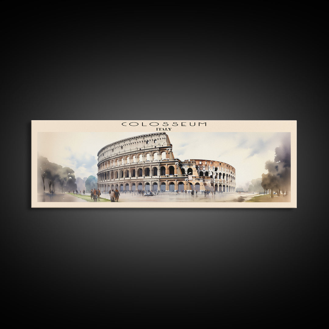 Colosseum Retro Style Travel Poster - Framed Canvas Print - COUNTRY Travel Decor | Vintage Style Home Decor - Travel Print - Wall Art