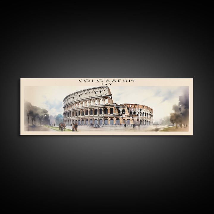 Colosseum Retro Style Travel Poster - Framed Canvas Print - COUNTRY Travel Decor | Vintage Style Home Decor - Travel Print - Wall Art