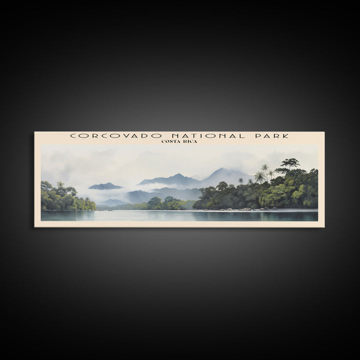 Corcovado National Park Travel Art Framed Canvas Print, COUNTRY Wall Decor, Home Decor, Travel Poster, Vintage Wall Art, Watercolor Painting