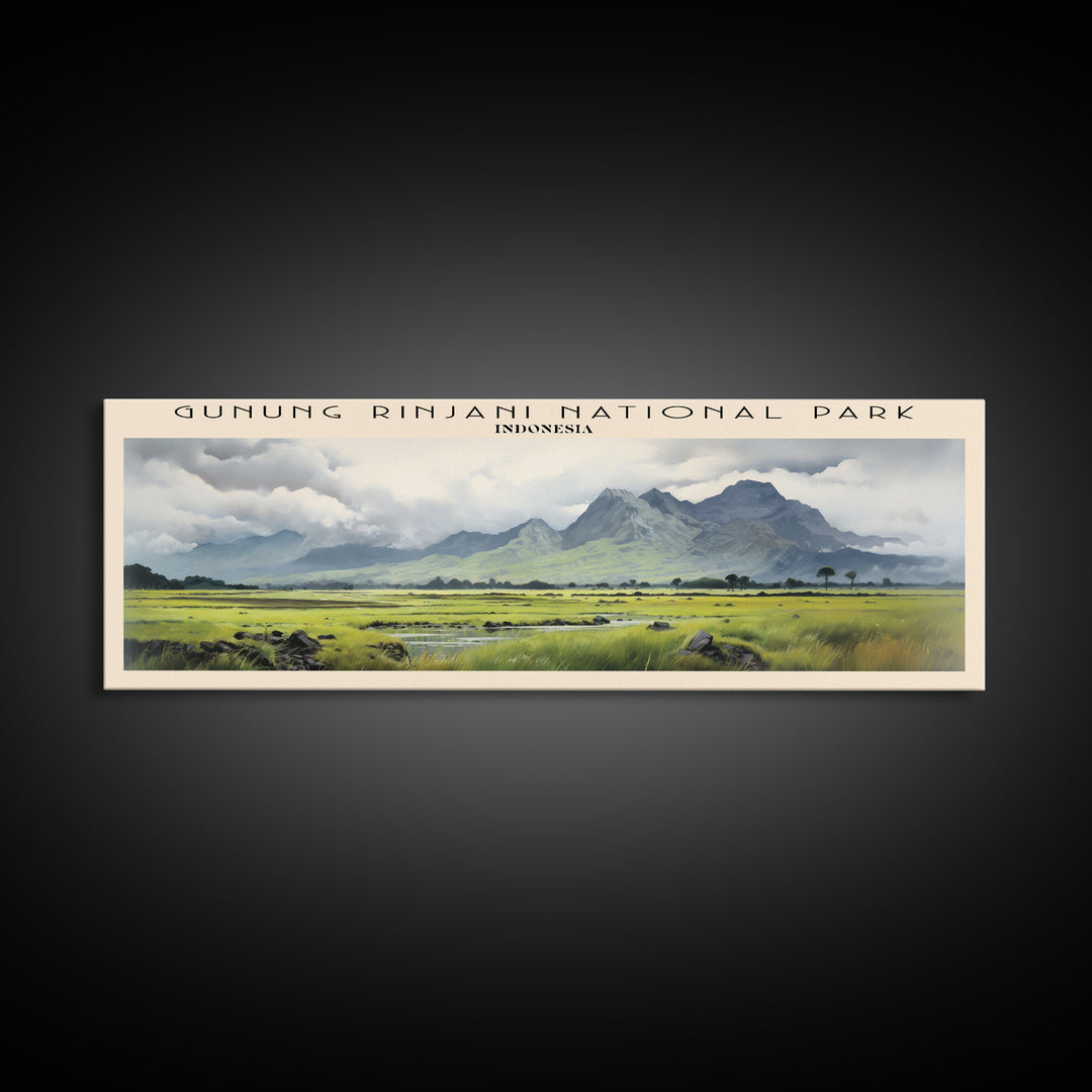 Gunung Rinjani National Park COUNTRY | Framed Travel Poster Canvas Print | Trendy Wall Art | Watercolor Painting | Living Room Art | Unique Art