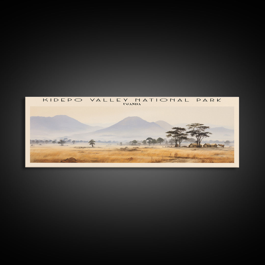 Kidepo Valley National Park Retro Style Travel Poster - Framed Canvas Print - COUNTRY Travel Decor | Vintage Style Home Decor - Travel Print - Wall Art