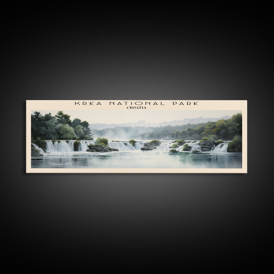 Krka National Park Retro Style Travel Poster - Framed Canvas Print - COUNTRY Travel Decor | Vintage Style Home Decor - Travel Print - Wall Art