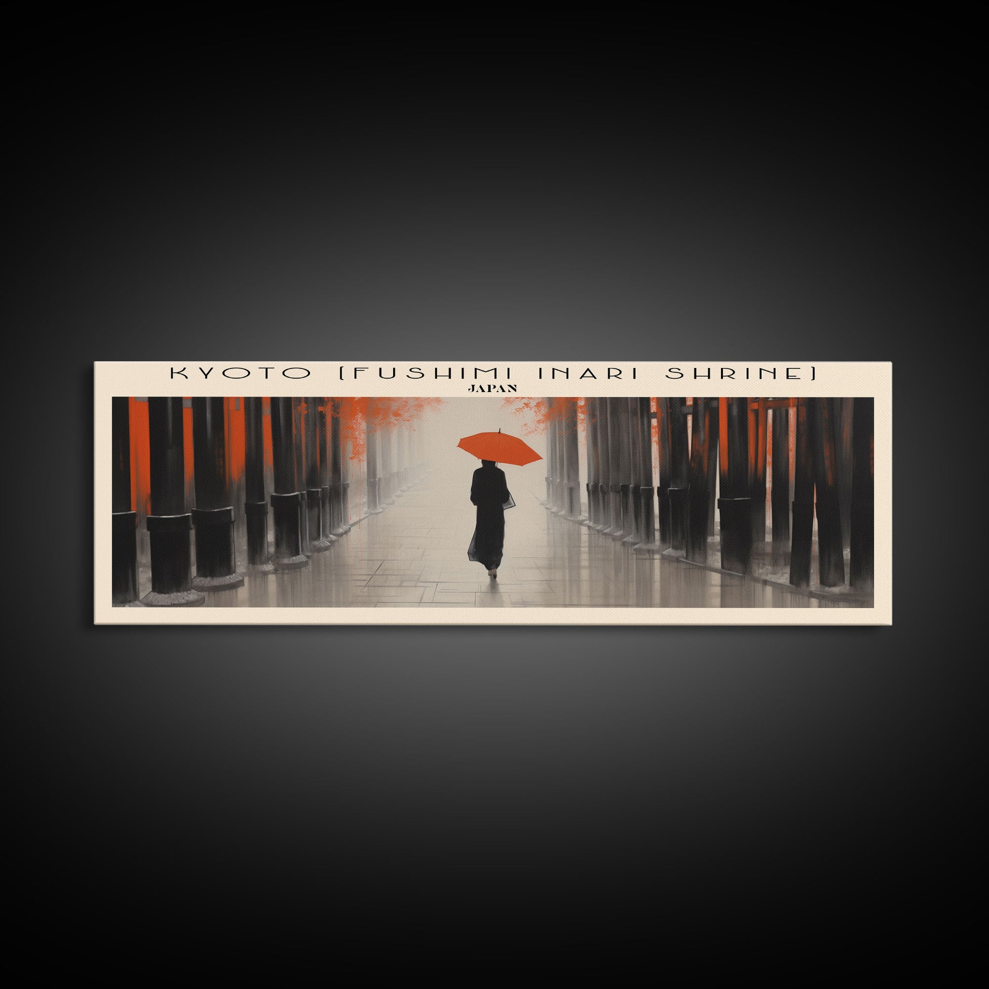 Kyoto Fushimi Inari Shrine Travel Art Framed Canvas Print, COUNTRY Wall Decor, Home Decor, Travel Poster, Vintage Wall Art, Watercolor Painting