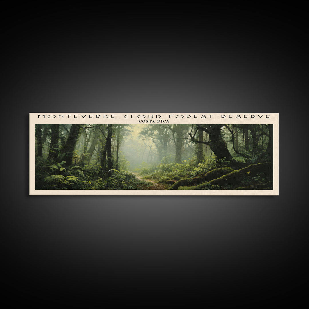 Monteverde Cloud Forest Reserve Retro Style Travel Poster - Framed Canvas Print - COUNTRY Travel Decor | Vintage Style Home Decor - Travel Print - Wall Art