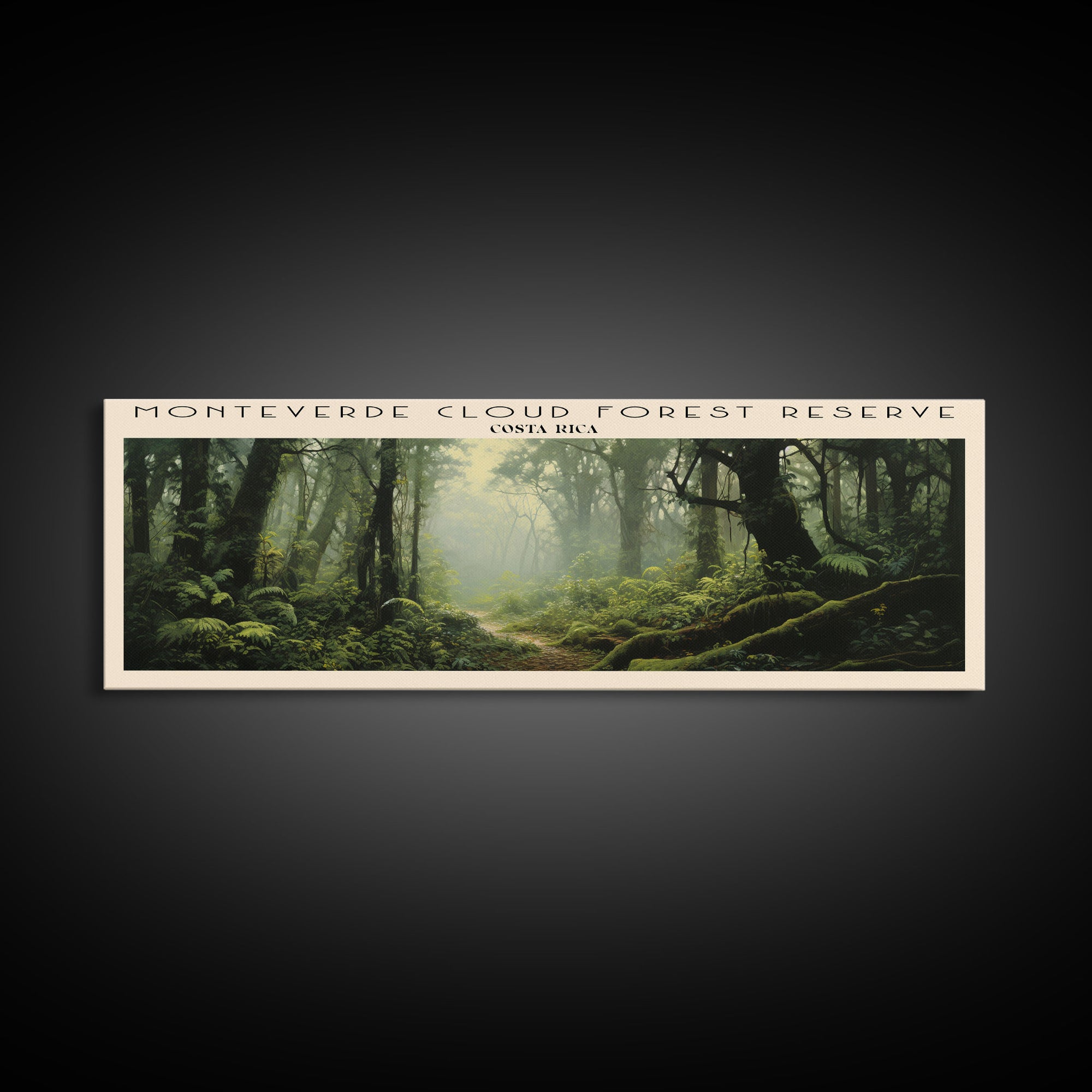Monteverde Cloud Forest Reserve Retro Style Travel Poster - Framed Canvas Print - COUNTRY Travel Decor | Vintage Style Home Decor - Travel Print - Wall Art