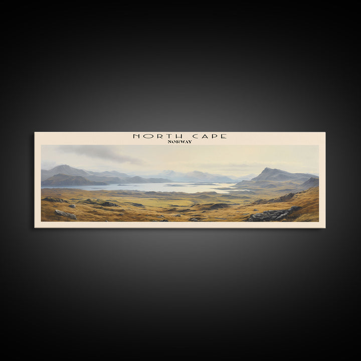 North Cape Travel Art Framed Canvas Print, COUNTRY Wall Decor, Home Decor, Travel Poster, Vintage Wall Art, Watercolor Painting
