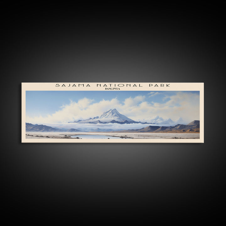 Sajama National Park Retro Style Travel Poster - Framed Canvas Print - COUNTRY Travel Decor | Vintage Style Home Decor - Travel Print - Wall Art