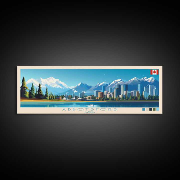 Panoramic Travel Poster Abbotsford, Canada Canvas Print, Abbotsford, Canada Painting, Canada Art, Abbotsford Travel Art, Guest Room Painting