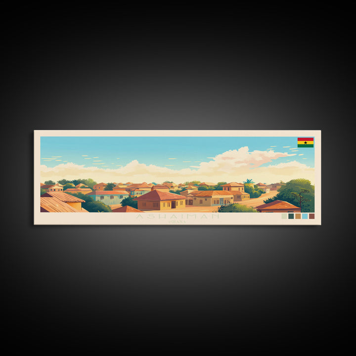 Panoramic Travel Poster Ashaiman, Ghana Canvas Print, Ashaiman, Ghana Painting, Ghana Art, Ashaiman Travel Art, Guest Room Painting