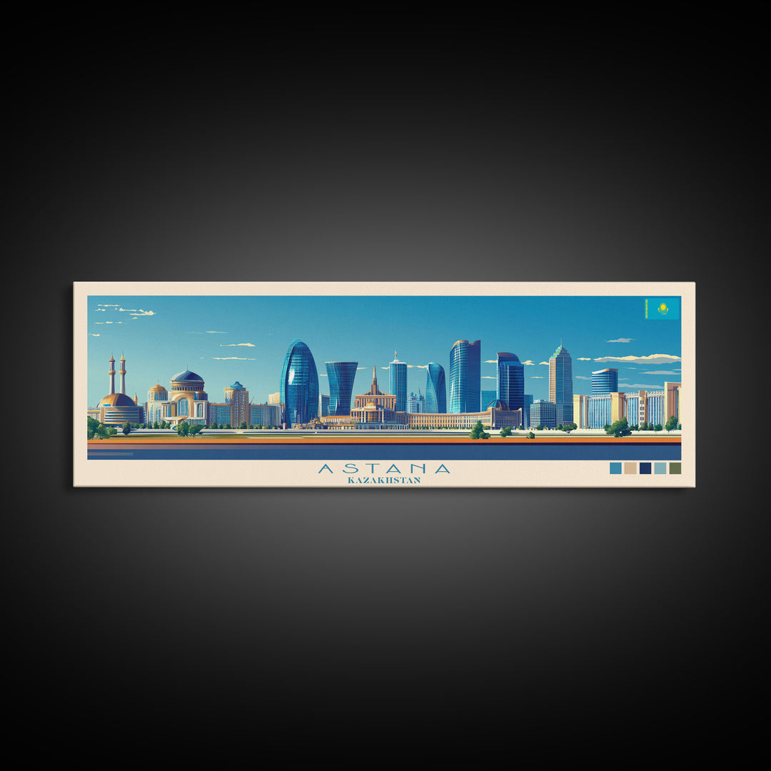 Astana, Kazakhstan Panoramic Travel Poster Canvas Print, Astana, Kazakhstan Painting, Kazakhstan Art, Astana Travel Art, Guest Room Painting