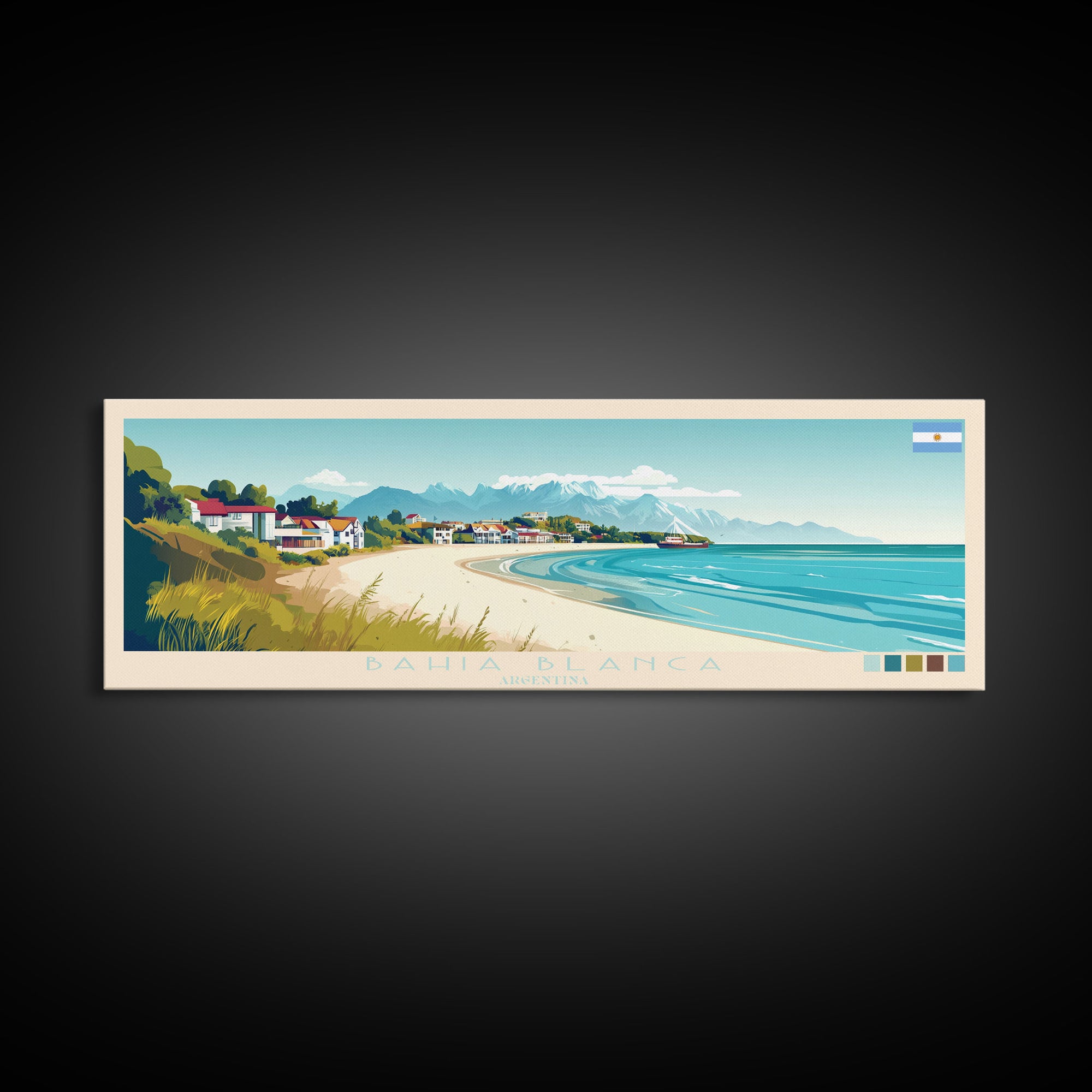 Bahia Blanca, Argentina Panoramic Travel Poster Canvas Print, Bahia Blanca, Argentina Painting, Argentina Art, Bahia Blanca Travel Art, Guest Room Painting