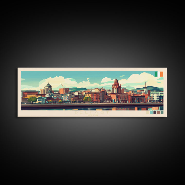 Belfast, Ireland Travel Poster Panoramic Canvas Print, Belfast, Ireland Painting, Ireland Art, Belfast Travel Art, Guest Room Painting