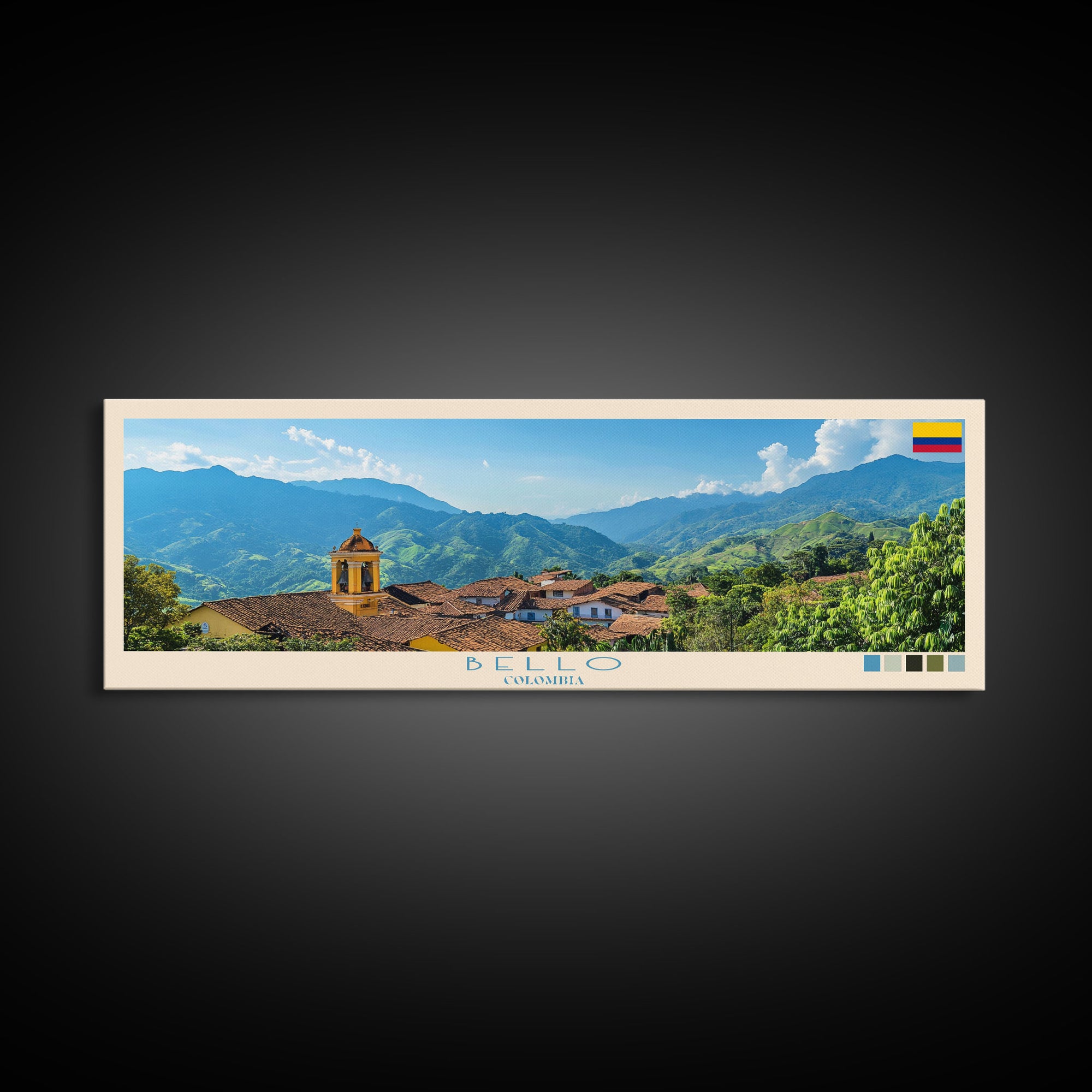 Bello, Colombia Panoramic Travel Poster Canvas Print, Bello, Colombia Painting, Colombia Art, Bello Panoramic Travel Art, Travel Painting