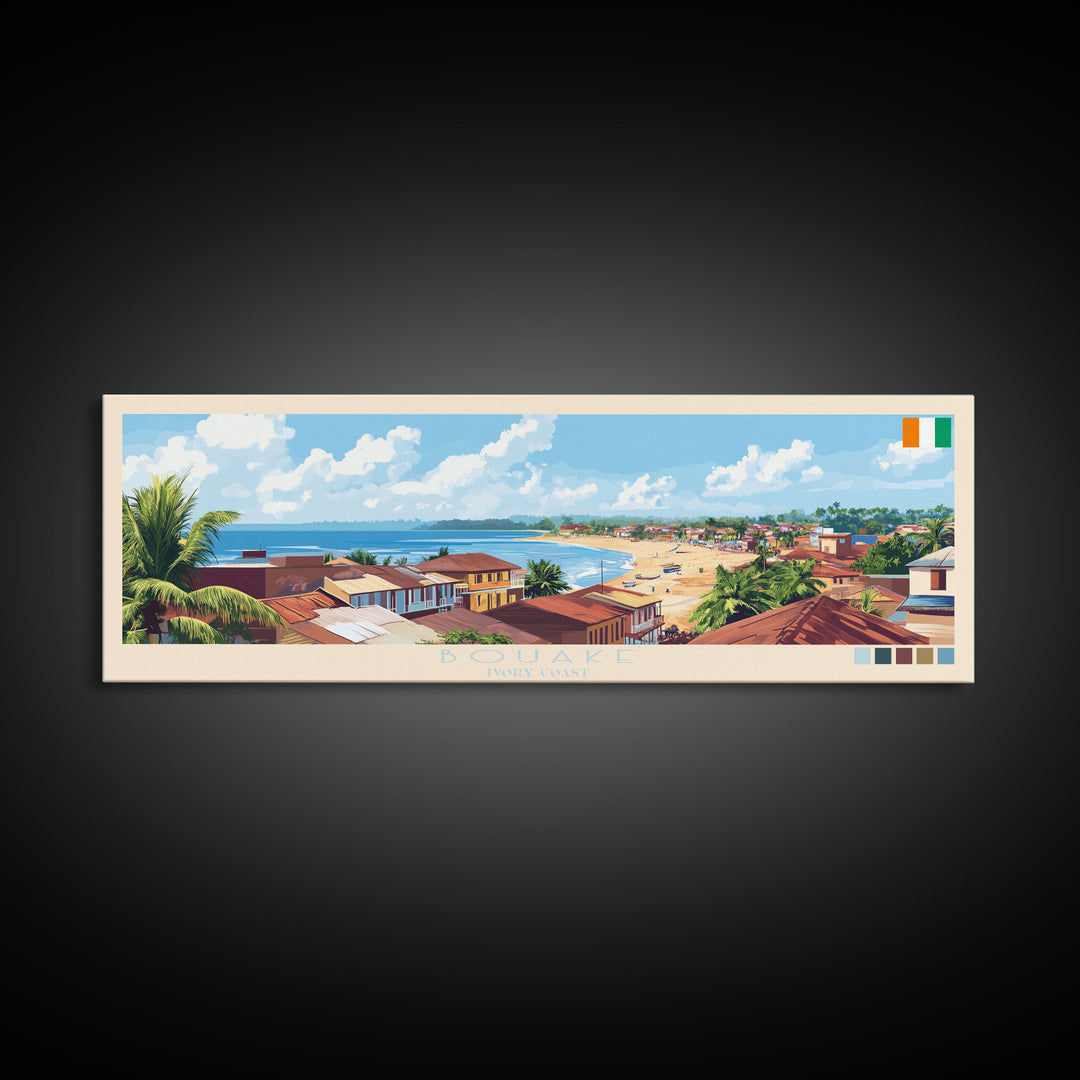 Bouake, Ivory Coast Panoramic Travel Poster Canvas Print, Bouake, Ivory Coast Painting, Ivory Coast Art, Bouake Panoramic Travel Art, Travel Painting