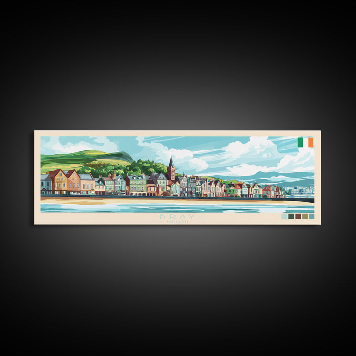 Bray, Ireland Panoramic Travel Poster Canvas Print, Bray, Ireland Painting, Ireland Art, Bray Travel Art, Guest Room Painting