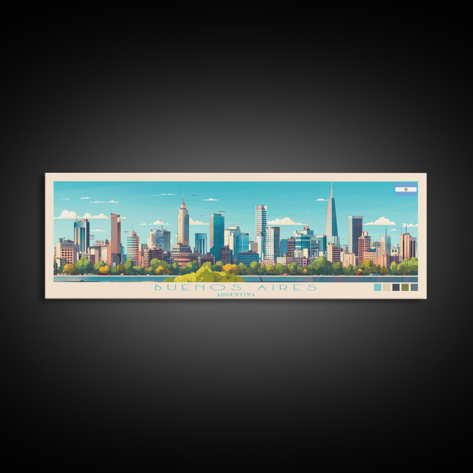 Buenos Aires, Argentina Panoramic Travel Poster Canvas Print, Buenos Aires, Argentina Painting, Argentina Art, Buenos Aires Panoramic Travel Art, Travel Painting