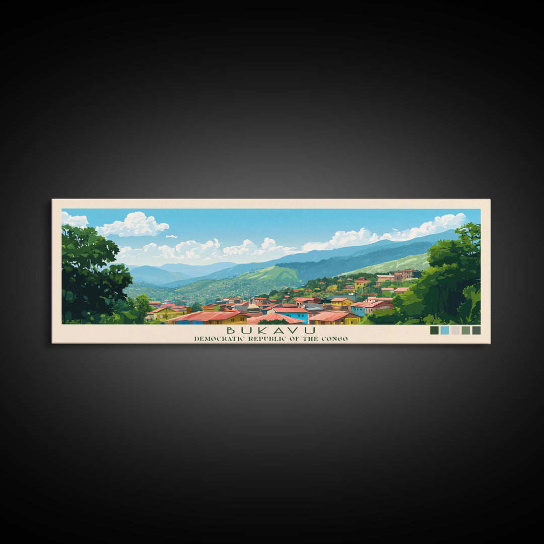 Bukavu, Congo Panoramic Travel Poster Canvas Print, Bukavu, Congo Painting, Congo Art, Bukavu Travel Art, Living Room Painting
