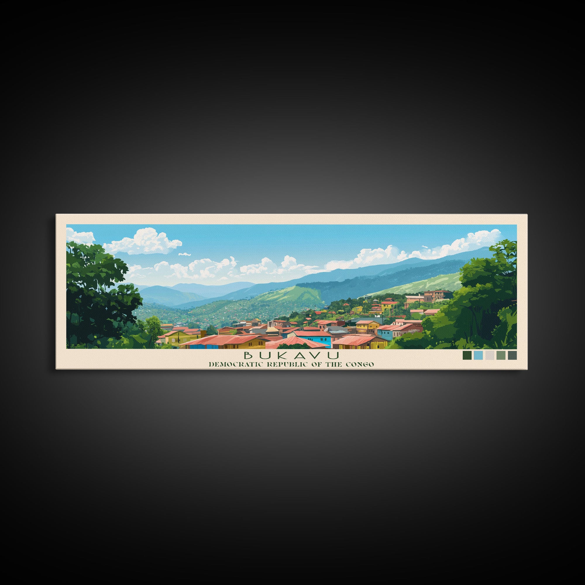 Bukavu, Congo Panoramic Travel Poster Canvas Print, Bukavu, Congo Painting, Congo Art, Bukavu Travel Art, Living Room Painting