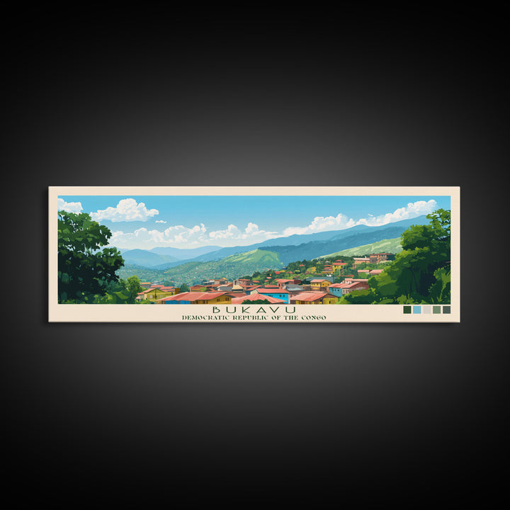 Bukavu, Congo Panoramic Travel Poster Canvas Print, Bukavu, Congo Painting, Congo Art, Bukavu Travel Art, Living Room Painting