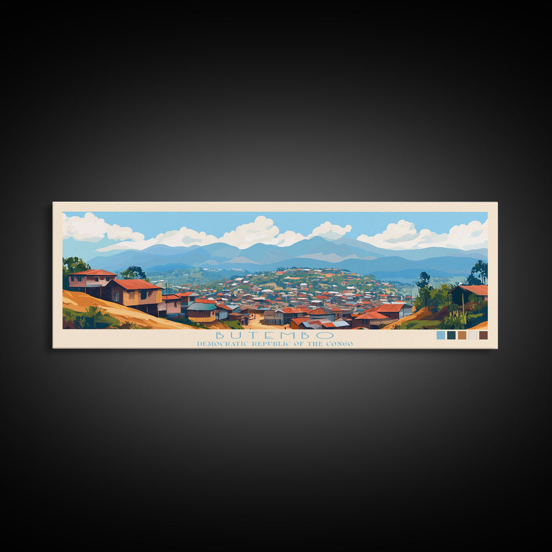 Butembo, Congo Panoramic Travel Poster Canvas Print, Butembo, Congo Painting, Congo Art, Butembo Panoramic Travel Art, Travel Painting