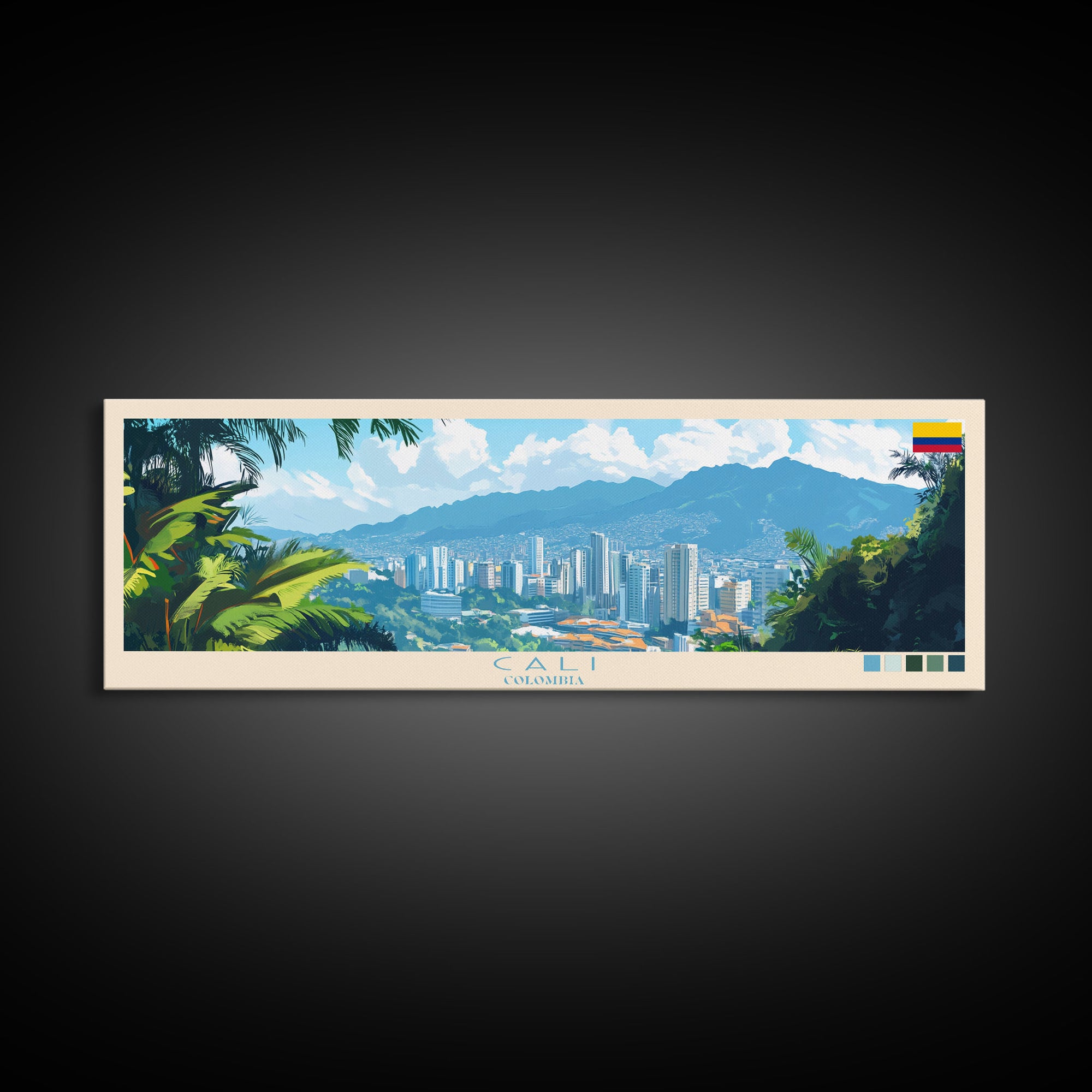 Cali, Colombia Travel Poster Panoramic Canvas Print, Cali, Colombia Painting, Colombia Art, Cali Travel Art, Guest Room Painting