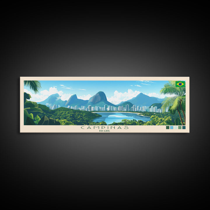 Campinas, Brazil Travel Poster Panoramic Canvas Print, Campinas, Brazil Painting, Brazil Art, Campinas Travel Art, Guest Room Painting
