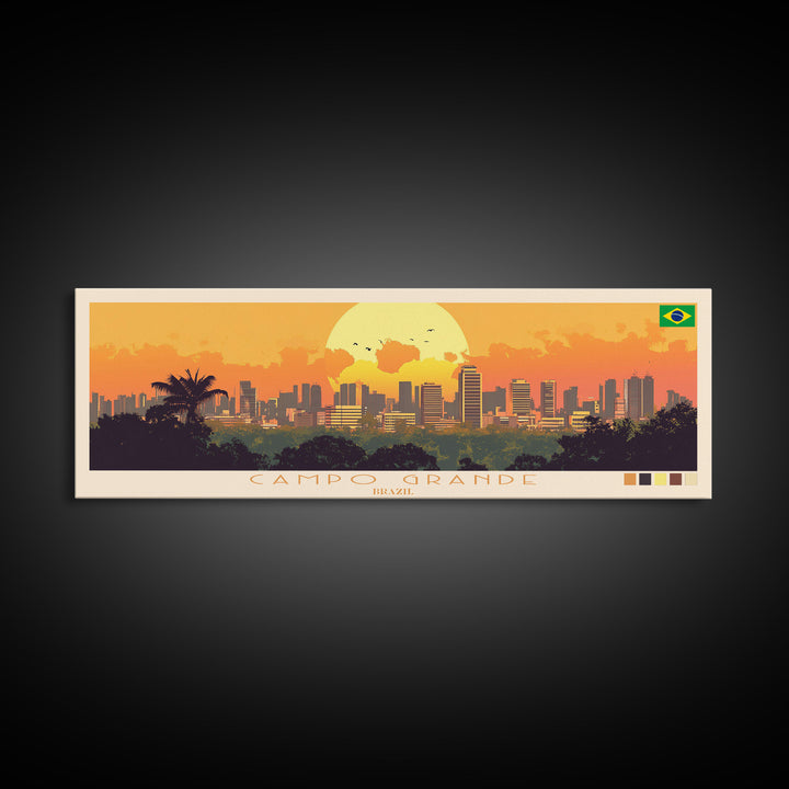 Campo Grande, Brazil Panoramic Travel Poster Canvas Print, Campo Grande, Brazil Painting, Brazil Art, Campo Grande Panoramic Travel Art, Travel Painting