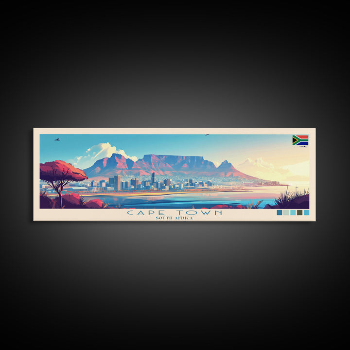 Cape Town, South Africa Panoramic Travel Poster Canvas Print, Cape Town, South Africa Painting, South Africa Art, Cape Town Travel Art, Guest Room Painting