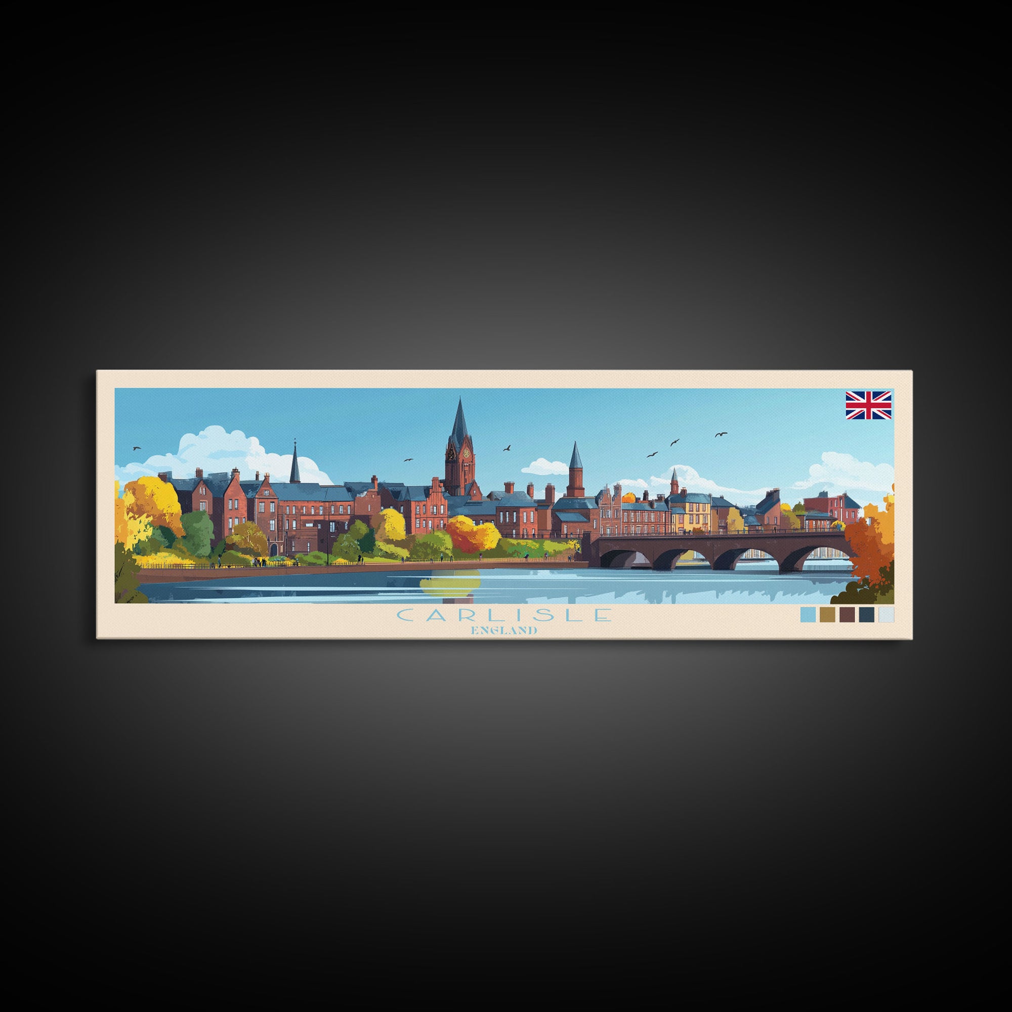 Carlisle, England Travel Poster Panoramic Canvas Print, Carlisle, England Painting, England Art, Carlisle Travel Art, Guest Room Painting
