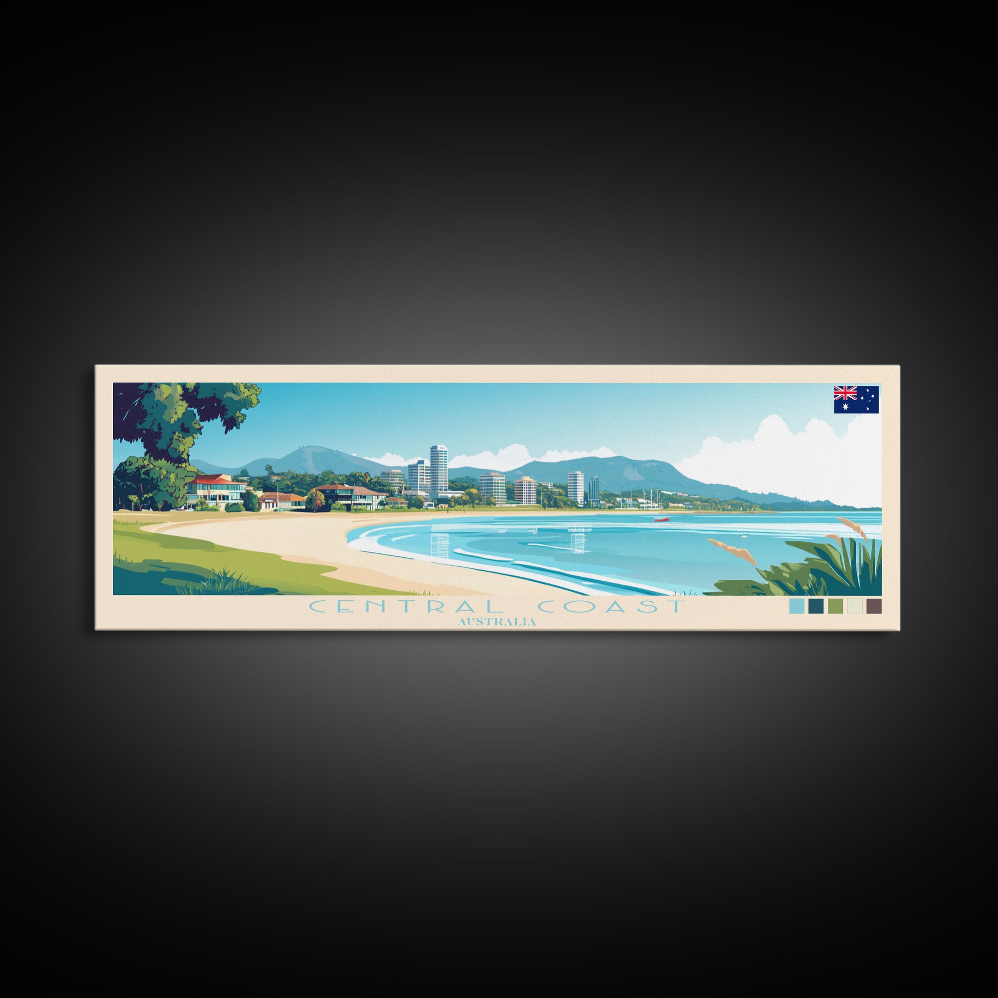 Central Coast, Australia Panoramic Travel Poster Canvas Print, Central Coast, Australia Painting, Australia Art, Central Coast Panoramic Travel Art, Travel Painting