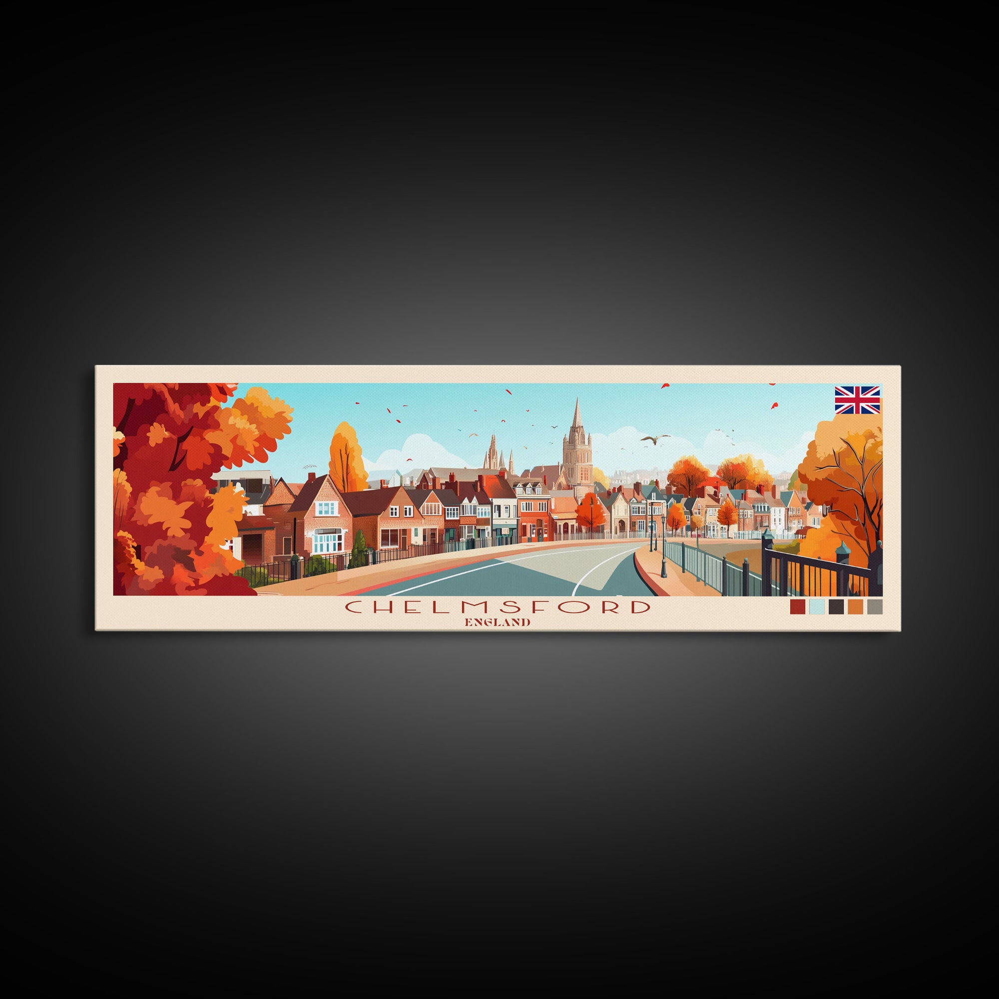 Chelmsford, England Travel Poster Panoramic Canvas Print, Chelmsford, England Painting, England Art, Chelmsford Travel Art, Guest Room Painting