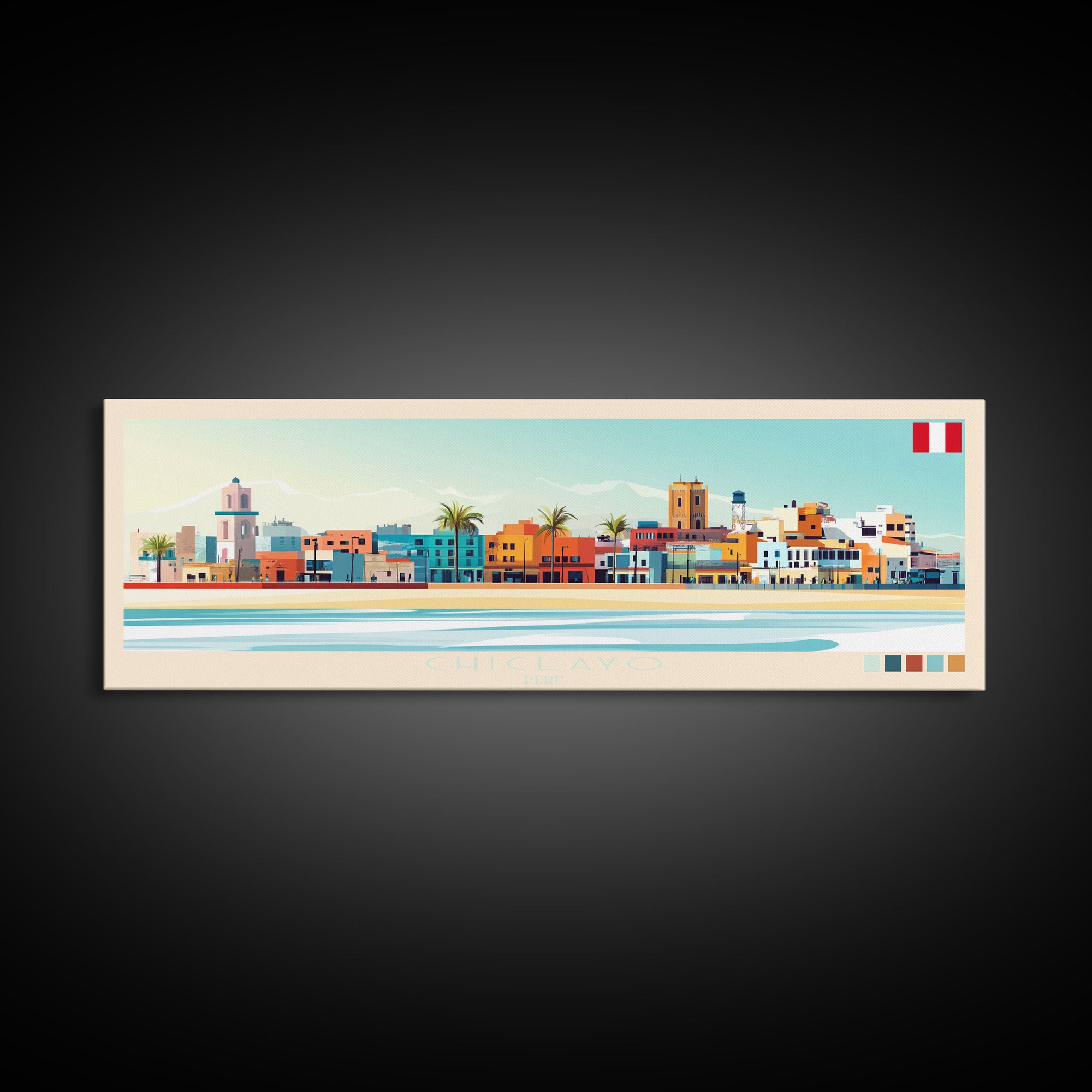 Chiclayo, Peru Panoramic Travel Poster Canvas Print, Chiclayo, Peru Painting, Peru Art, Chiclayo Travel Art, Guest Room Painting