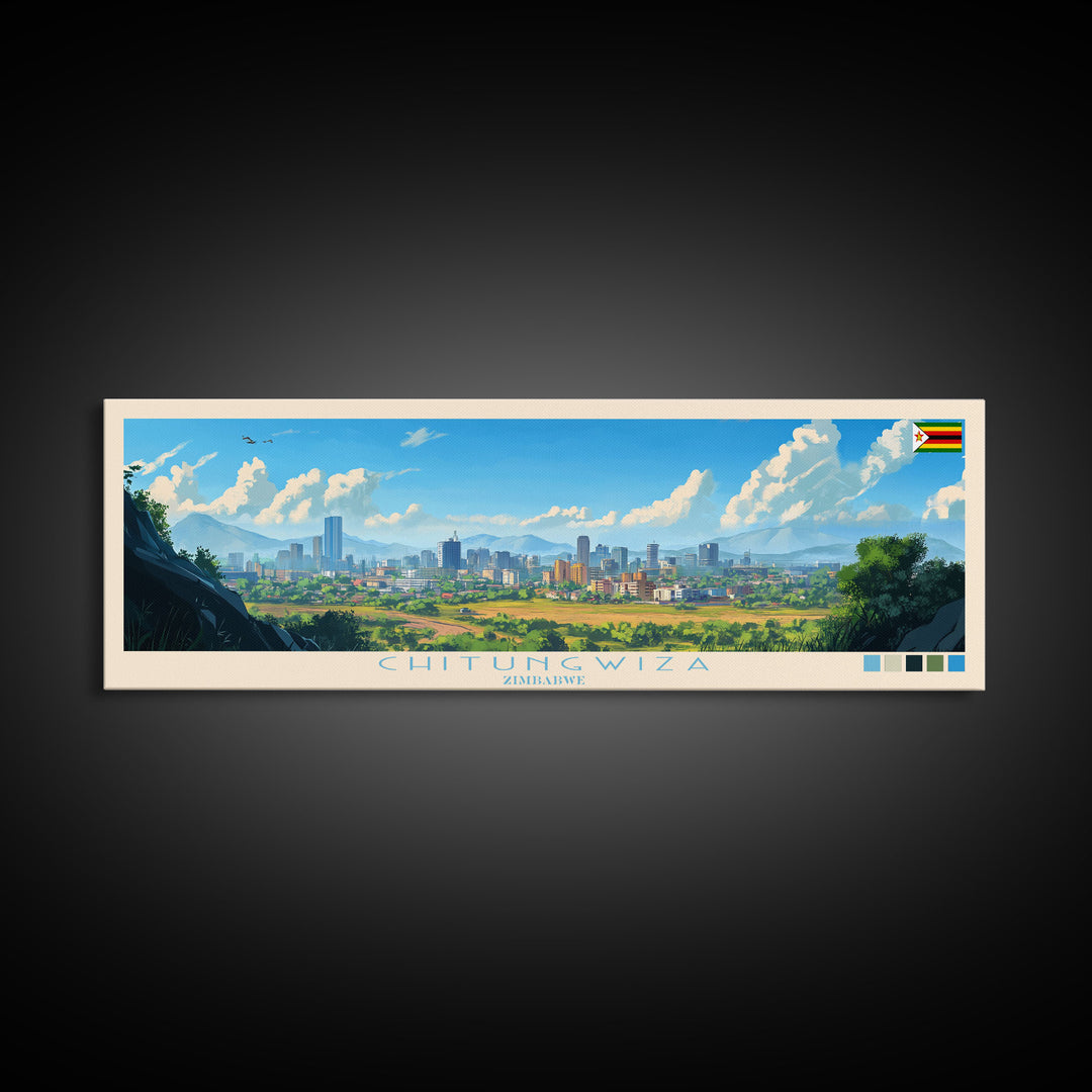Chitungwiza, Zimbabwe Panoramic Travel Poster Canvas Print, Chitungwiza, Zimbabwe Painting, Zimbabwe Art, Chitungwiza Panoramic Travel Art, Travel Painting