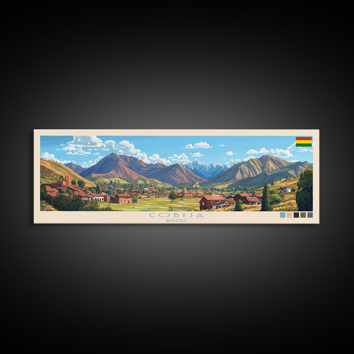 Cobija, Bolivia Panoramic Travel Poster Canvas Print, Cobija, Bolivia Painting, Bolivia Art, Cobija Travel Art, Guest Room Painting