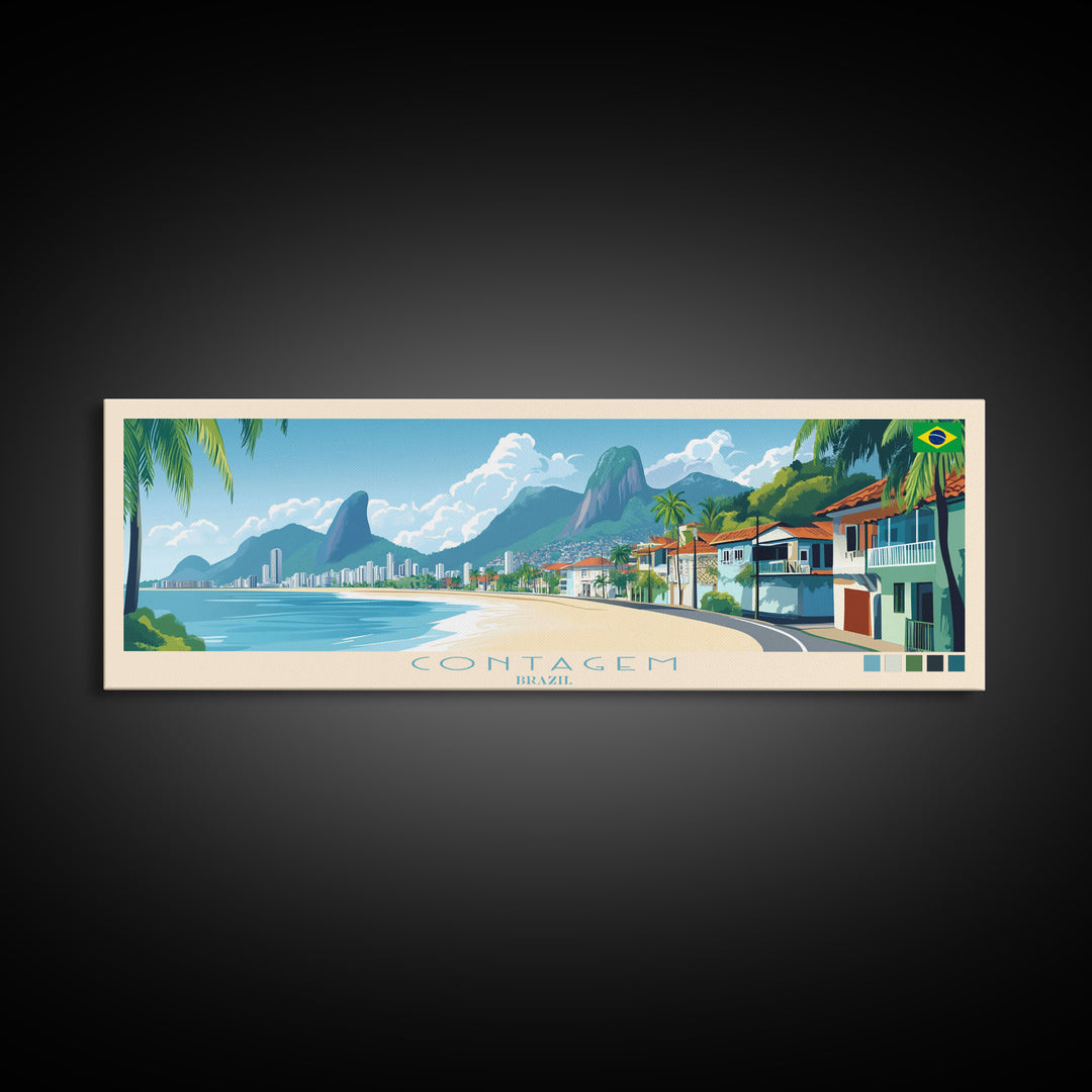 Contagem, Brazil Panoramic Travel Poster Canvas Print, Contagem, Brazil Painting, Brazil Art, Contagem Travel Art, Guest Room Painting