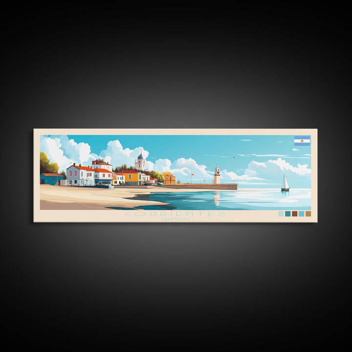 Corrientes, Argentina Travel Poster Panoramic Canvas Print, Corrientes, Argentina Painting, Argentina Art, Corrientes Travel Art, Guest Room Painting