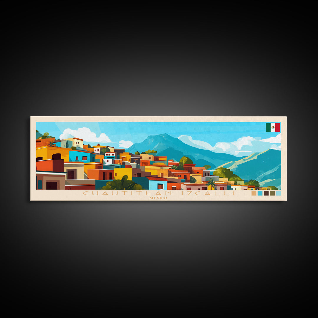 Cuautitlan Izcalli, Mexico Panoramic Travel Poster Canvas Print, Cuautitlan Izcalli, Mexico Painting, Mexico Art, Cuautitlan Izcalli Panoramic Travel Art, Travel Painting