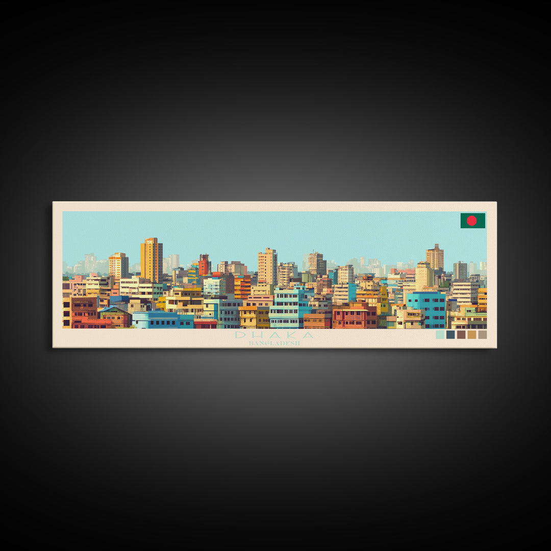 Dhaka, Bangladesh Panoramic Travel Poster Canvas Print, Dhaka, Bangladesh Painting, Bangladesh Art, Dhaka Travel Art, Guest Room Painting