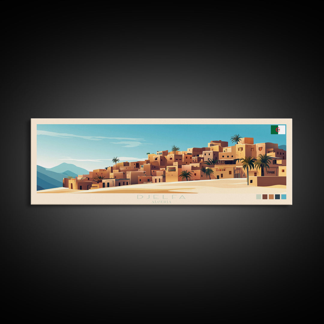 Djelfa, Algeria Panoramic Travel Poster Canvas Print, Djelfa, Algeria Painting, Algeria Art, Djelfa Panoramic Travel Art, Travel Painting