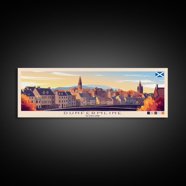 Dunfermline, Scotland Panoramic Travel Poster Canvas Print, Dunfermline, Scotland Painting, Scotland Art, Dunfermline Travel Art, Guest Room Painting