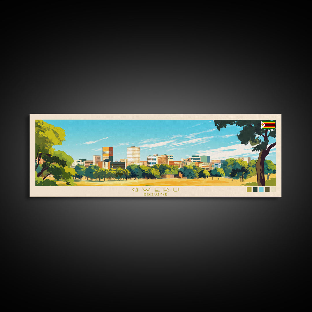 Gweru, Zimbabwe Panoramic Travel Poster Canvas Print, Gweru, Zimbabwe Painting, Zimbabwe Art, Gweru Panoramic Travel Art, Travel Painting
