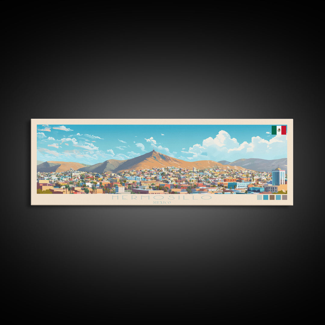 Hermosillo, Mexico Travel Poster Panoramic Canvas Print, Hermosillo, Mexico Painting, Mexico Art, Hermosillo Travel Art, Guest Room Painting