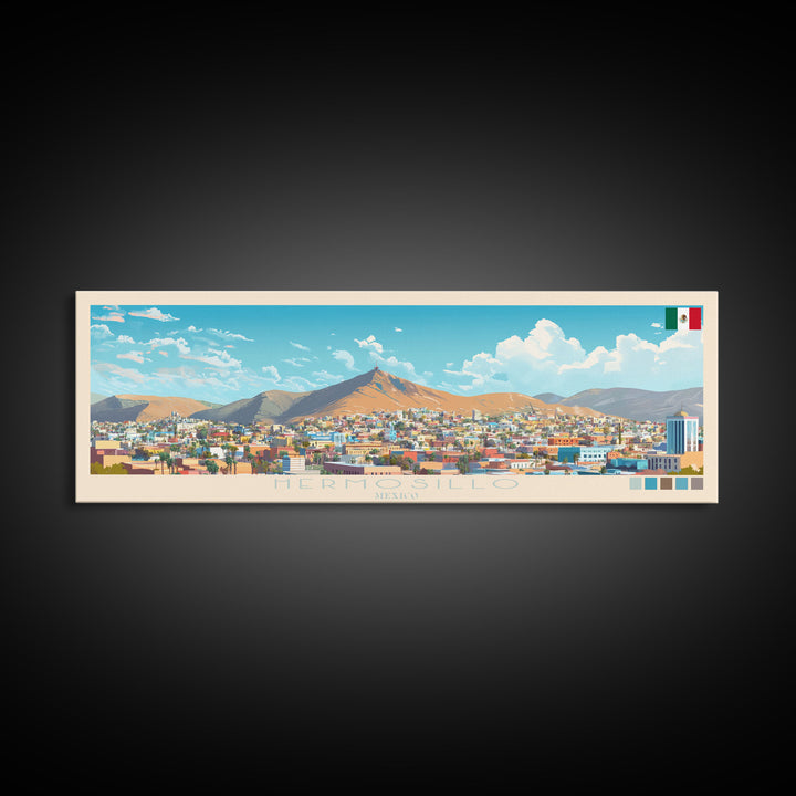 Hermosillo, Mexico Travel Poster Panoramic Canvas Print, Hermosillo, Mexico Painting, Mexico Art, Hermosillo Travel Art, Guest Room Painting